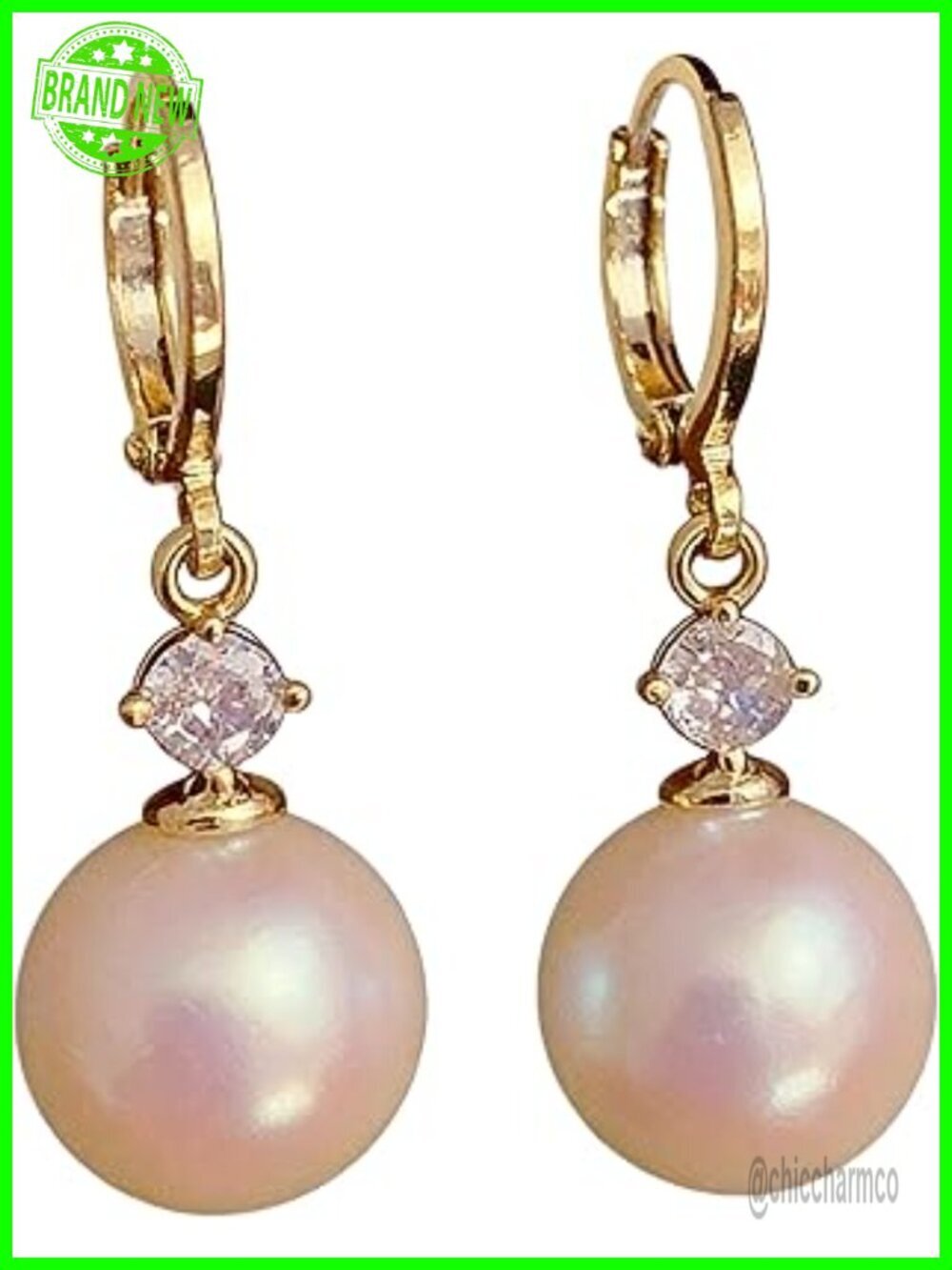 14K Gold Plated Pearl Drop Hoop Earrings CZ Dangle Convertible 2-in-1